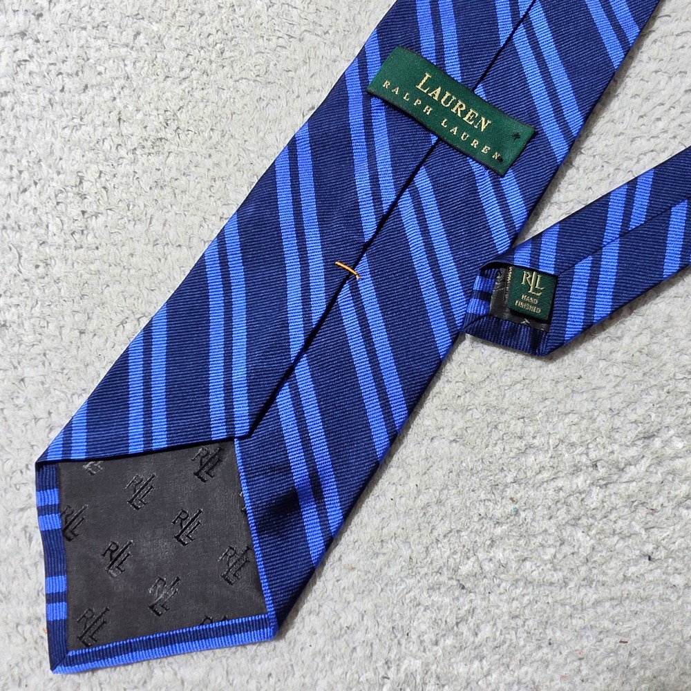 Lauren Ralph Lauren Necktie Mens One Size Blue Striped Silk Hand Finished USA